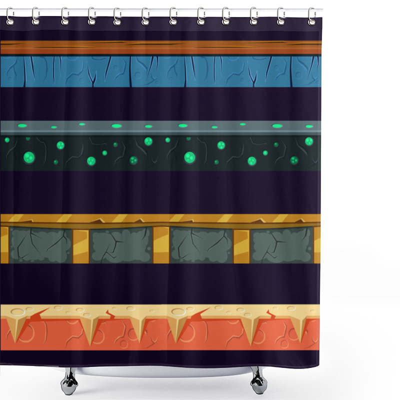 Personality  Alien Planet Platformer Level Shower Curtains