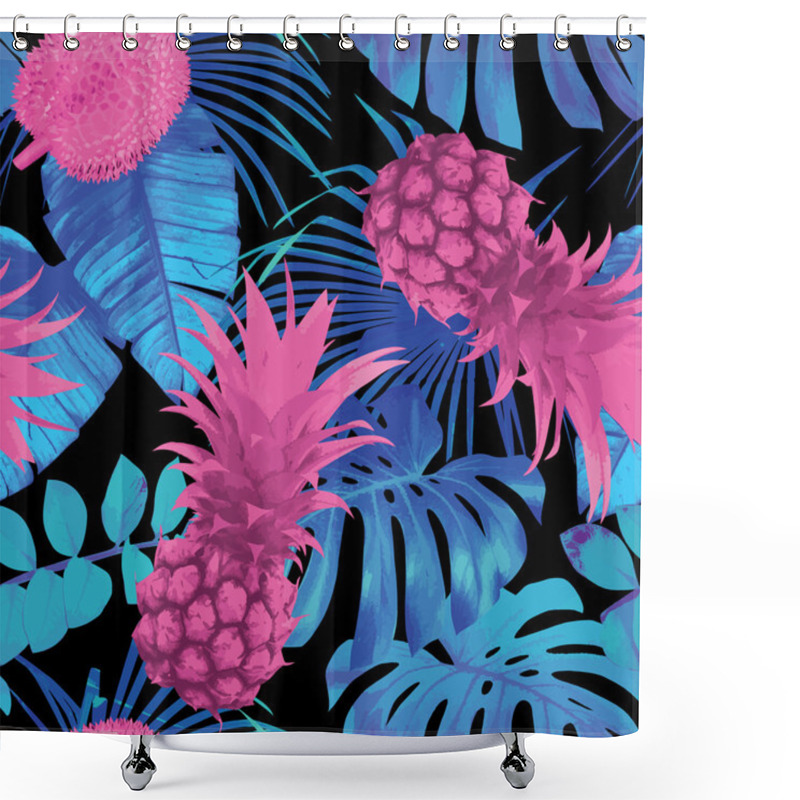 Personality  Tropical Fruits And Palm Leaves Seamless Background Shower Curtains