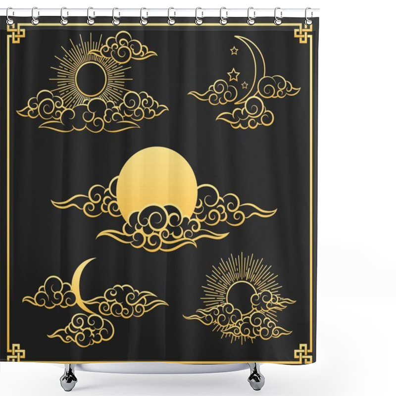 Personality  Oriental Gold Clouds, Sun And Moon Shower Curtains