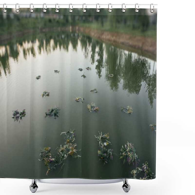 Personality  Wreaths Float In The Lake At The Pagan Festival Of Spring Shower Curtains