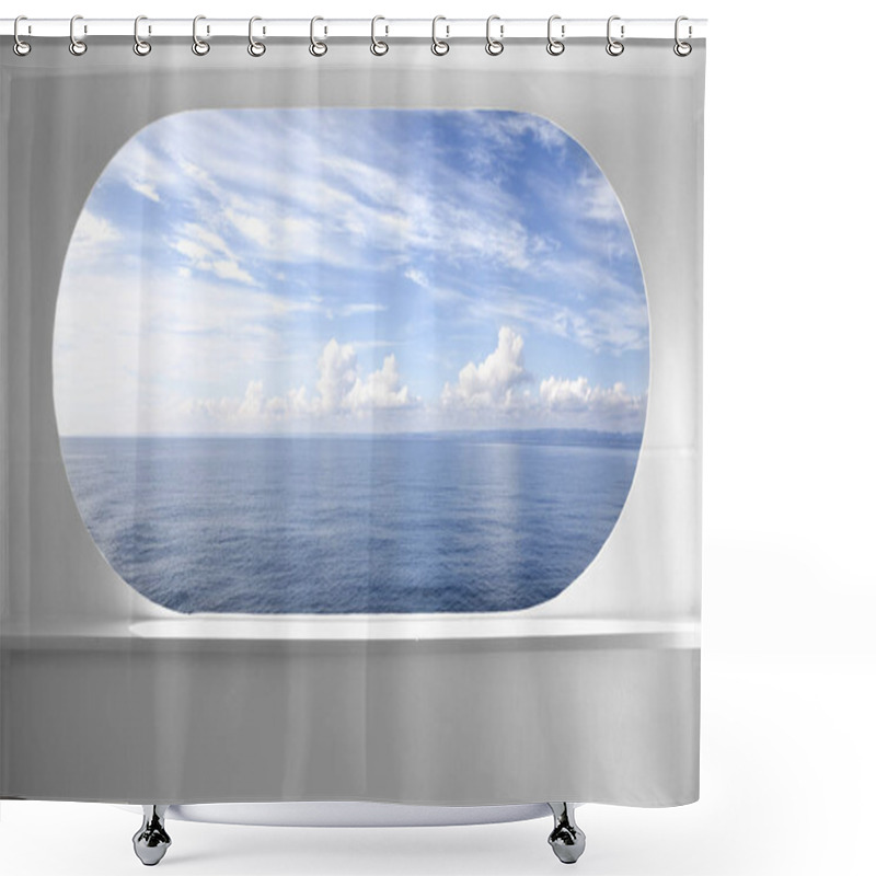 Personality  Deck Ship Window With A Relaxing Seascape View Shower Curtains