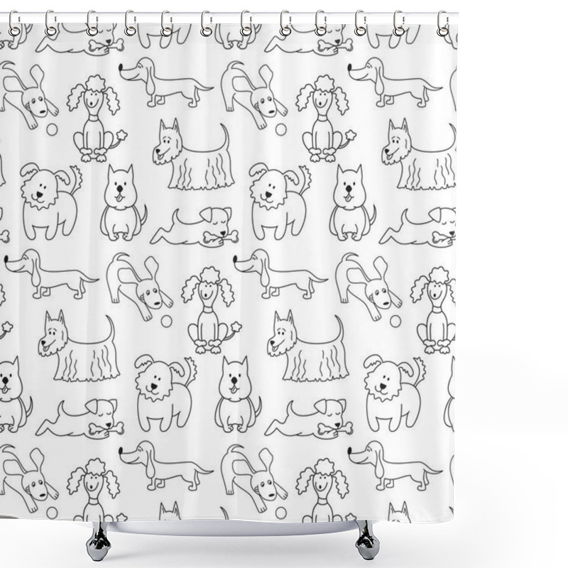 Personality  Seamless Pattern With Cartoon Dogs On The White Background. Shower Curtains