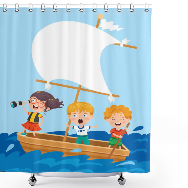 Personality  Cute Little Children On Boat Shower Curtains