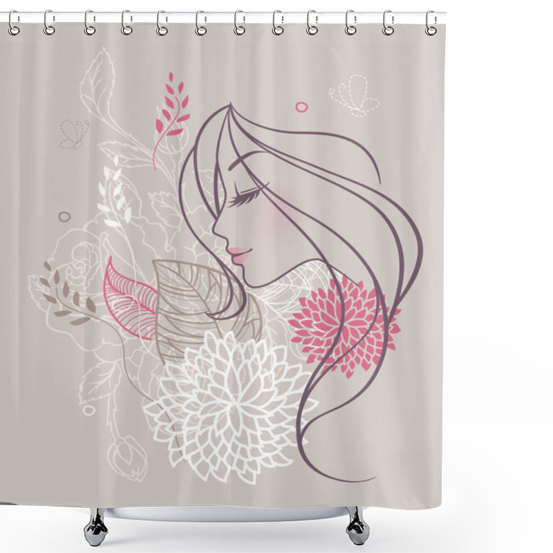 Personality  Beauty Floral Woman Shower Curtains