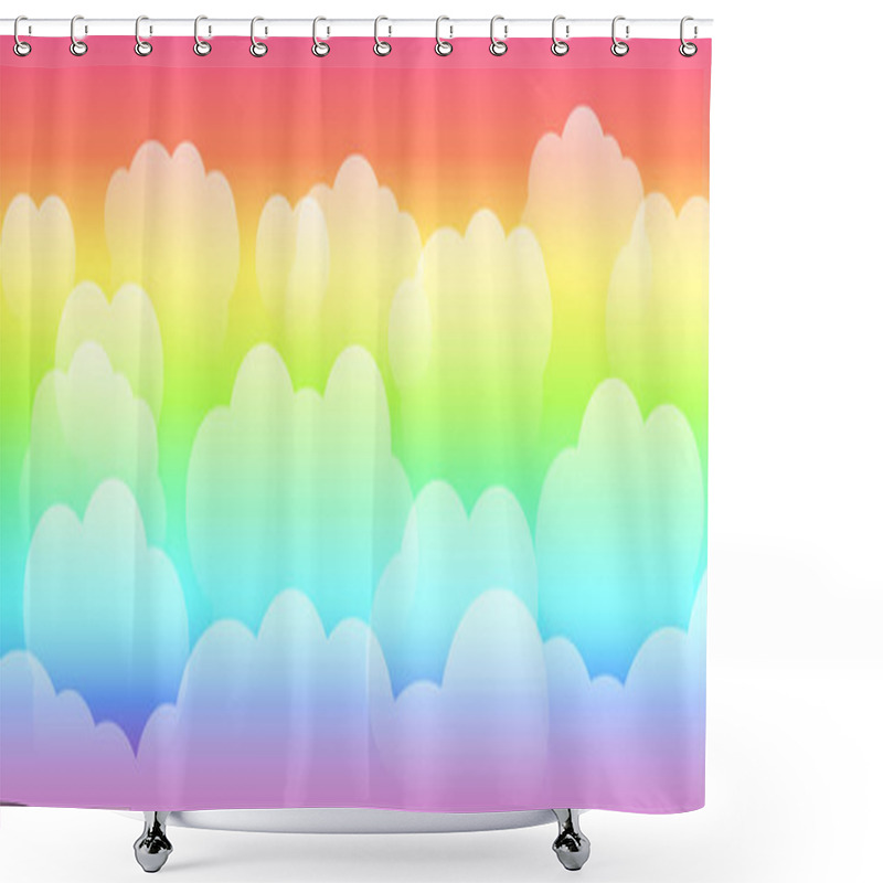 Personality  Realistic Rainbow Pattern. Rain Bow With Clouds Texture Background, Vector Illustration, Multicolor Unicorn Rainbow Wallpaper Shower Curtains