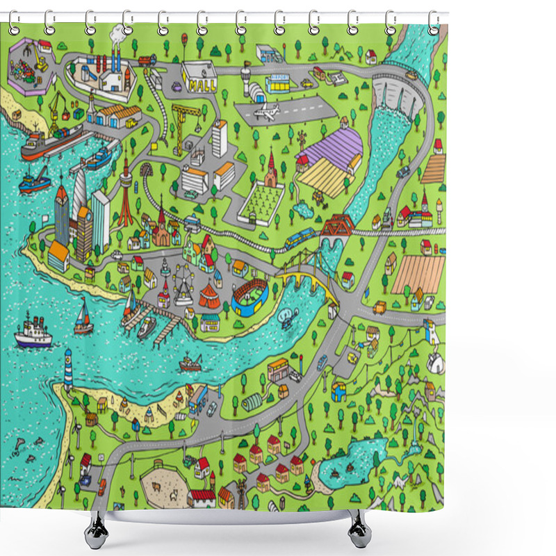 Personality  Doodle Town. Map. Shower Curtains