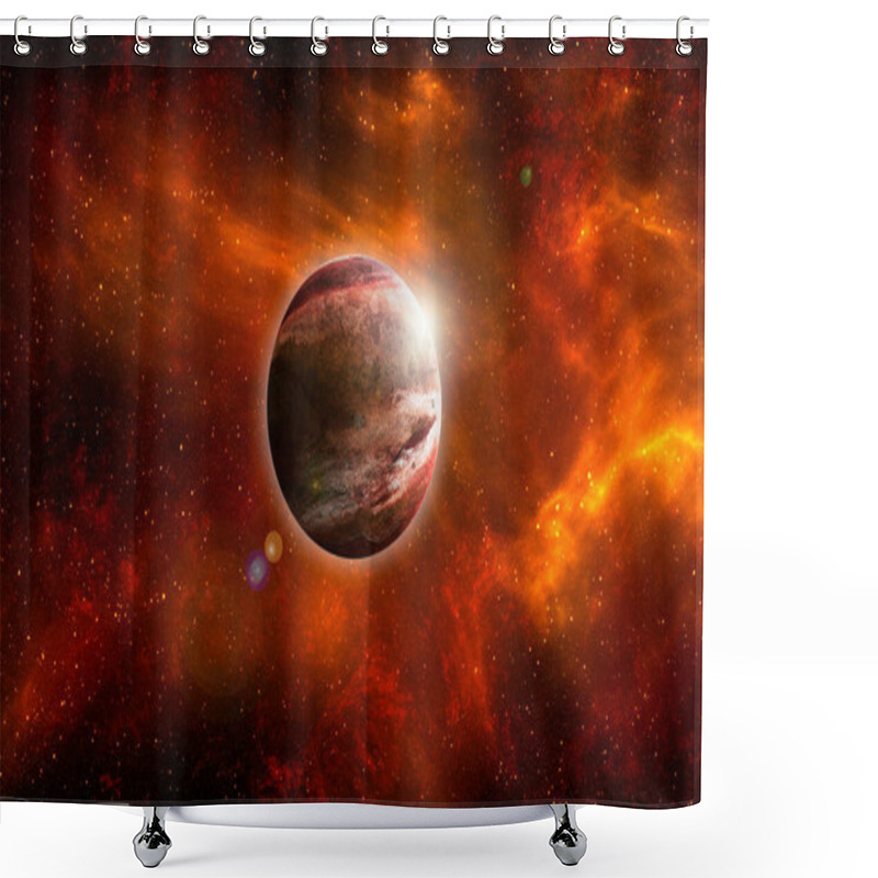 Personality  Unknown Planet From Outer Space. Space Nebula. Cosmic Cluster Of Stars. Outer Space Background. 3D Illustration. Shower Curtains