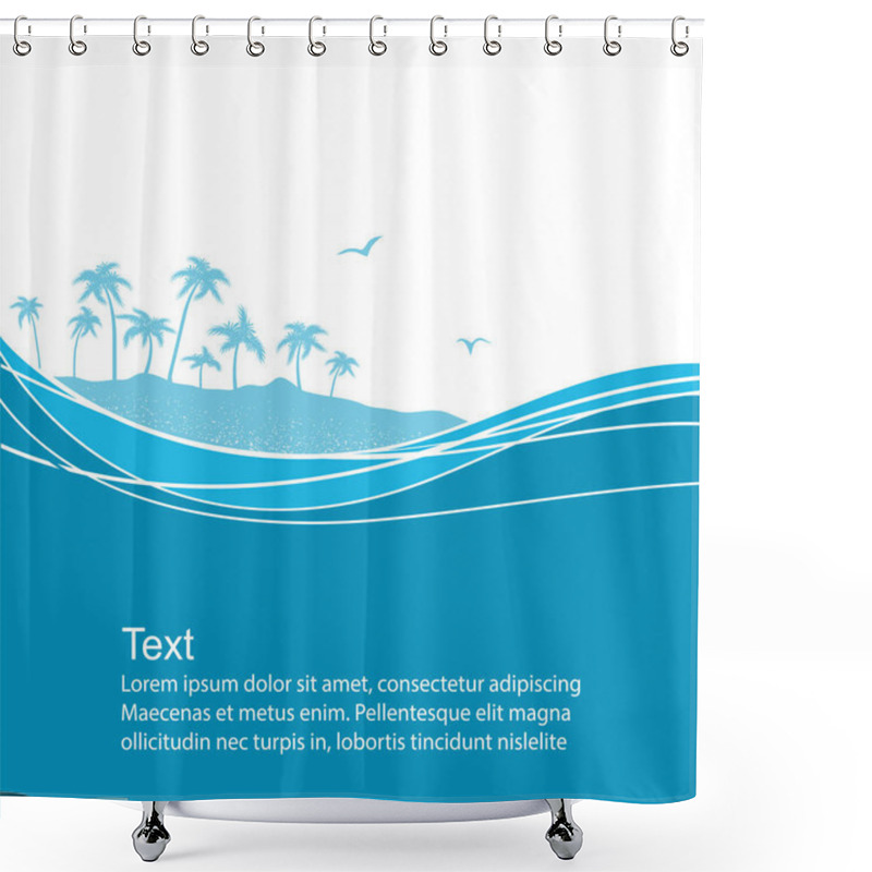 Personality  Sea Waves And Tropical Island.Blue Vector Background Shower Curtains