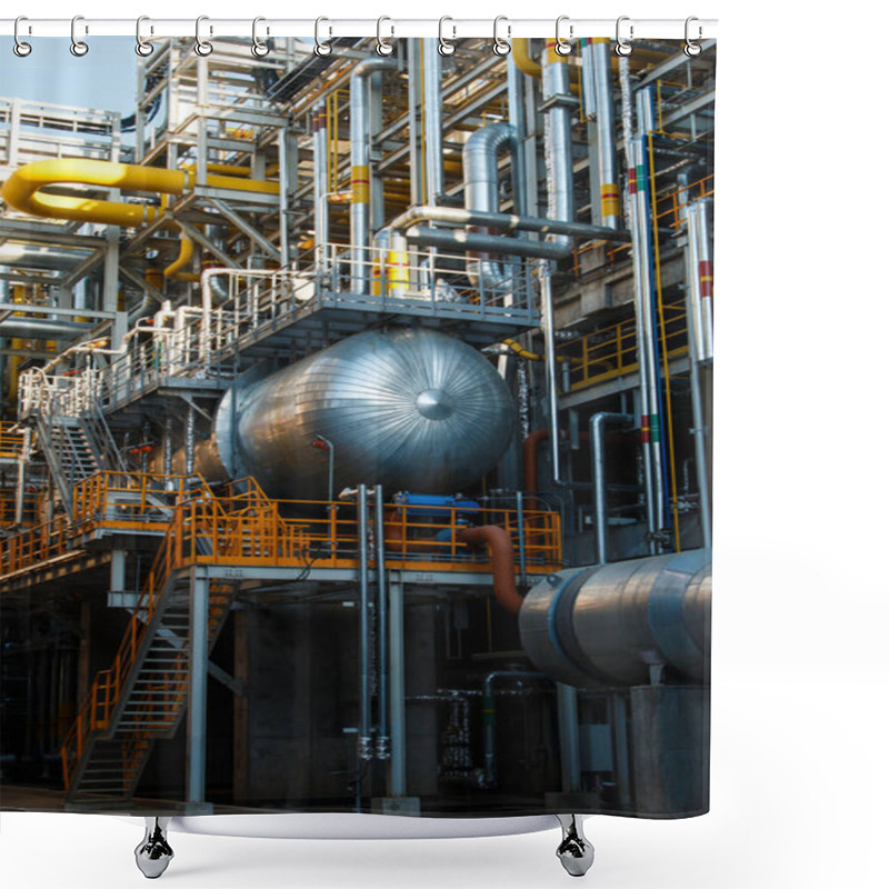 Personality  Close Up Industrial Zone. Plant Oil And Gas Refinery Industry. Petrochemical Factory Area Concept. Shower Curtains