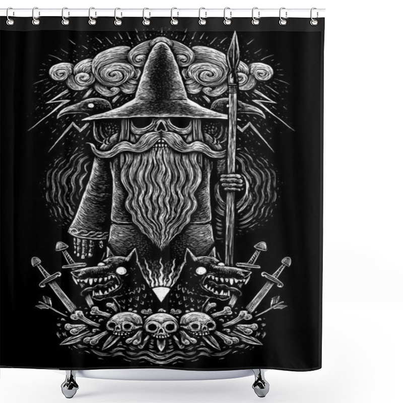 Personality  Viking God Odin With Spear Ravens Shower Curtains