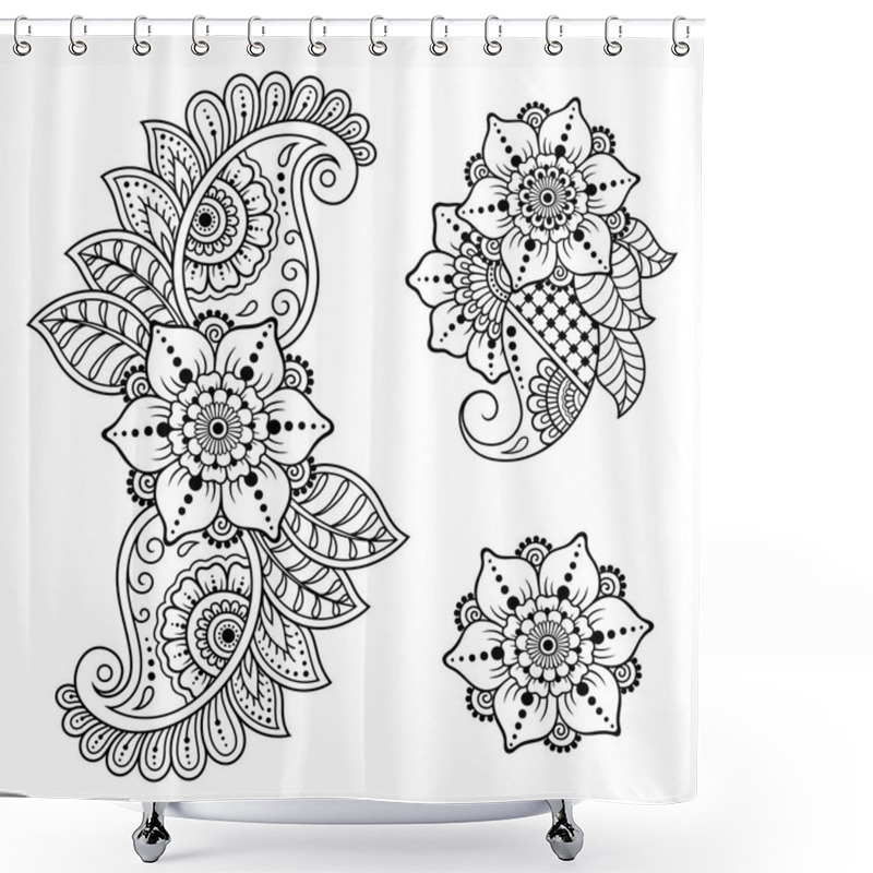 Personality  Set Of Mehndi Flower Pattern For Henna Drawing And Tattoo. Decoration In Ethnic Oriental, Indian Style. Doodle Ornament. Outline Hand Draw Vector Illustration. Shower Curtains