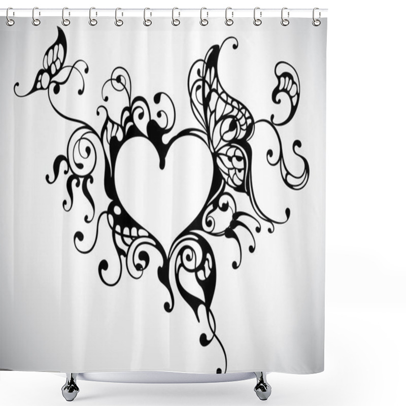 Personality  Vector Heart Frame With Butterfly Shower Curtains