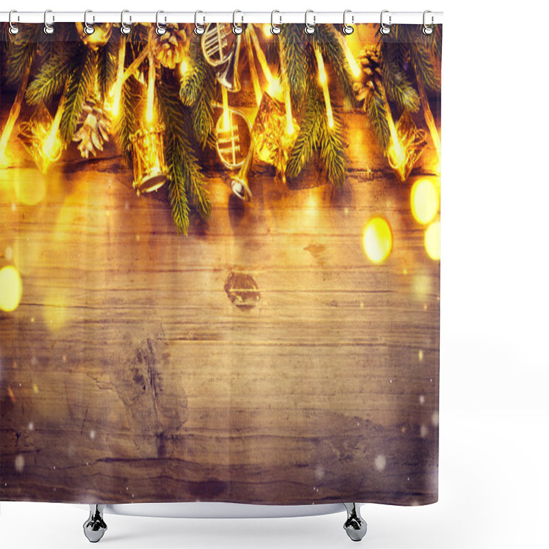 Personality  Border With Christmas Tree And Light Garland Shower Curtains