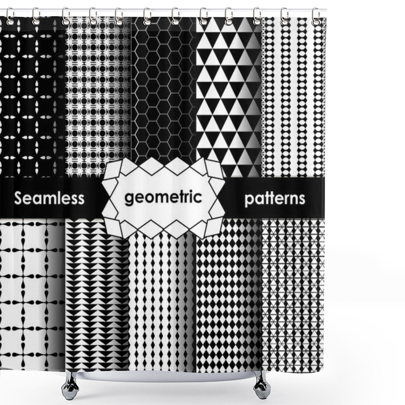 Personality  Vector Geometric Black And White Seamless Patterns Set.  Shower Curtains