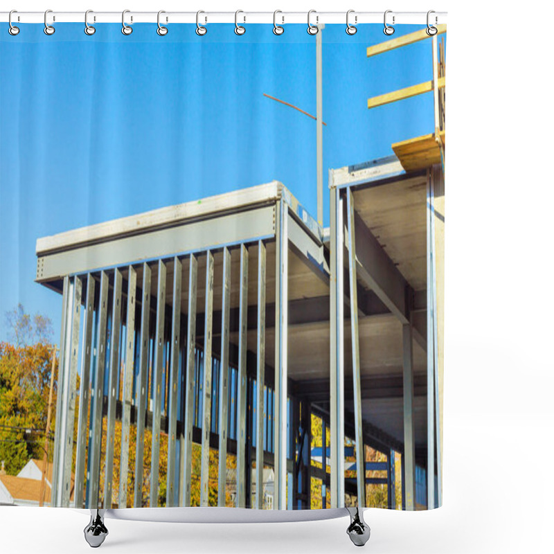 Personality  Under Construction, Building Office Is Framed By Metal Structures Of Steel Beams Shower Curtains