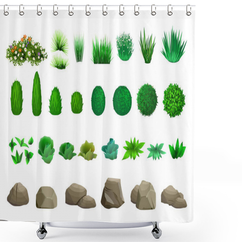 Personality  Set Of Vector Trees Bushes And Stones Shower Curtains