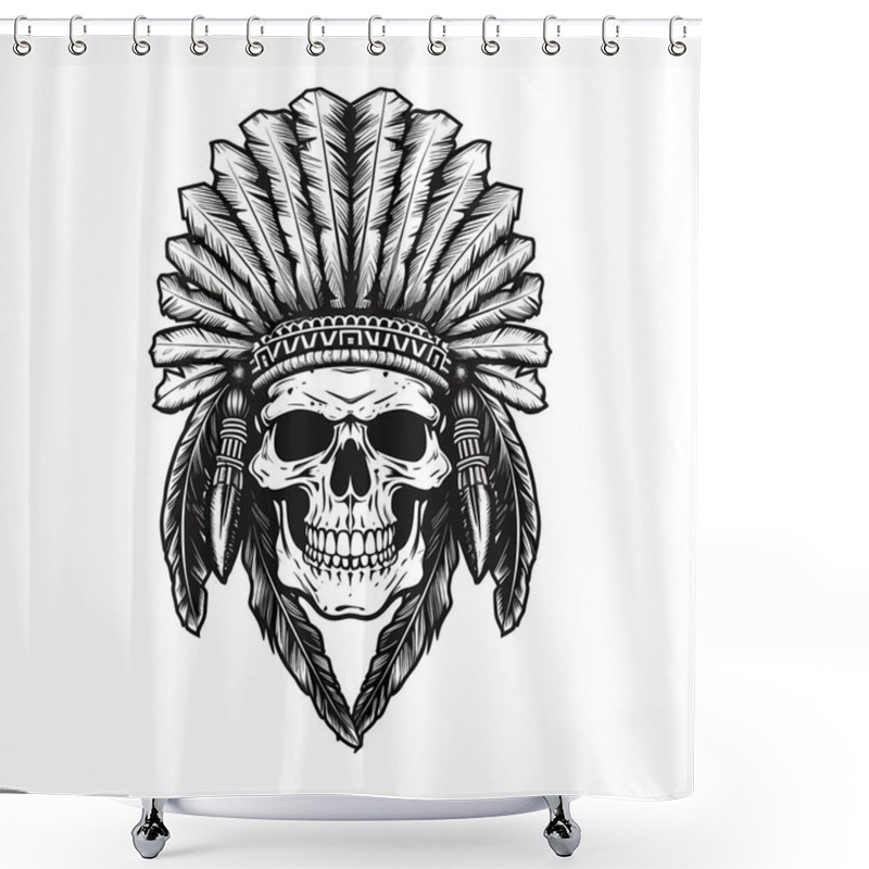 Personality  Skull Of The Indian With Feathers Illustration Design Shower Curtains