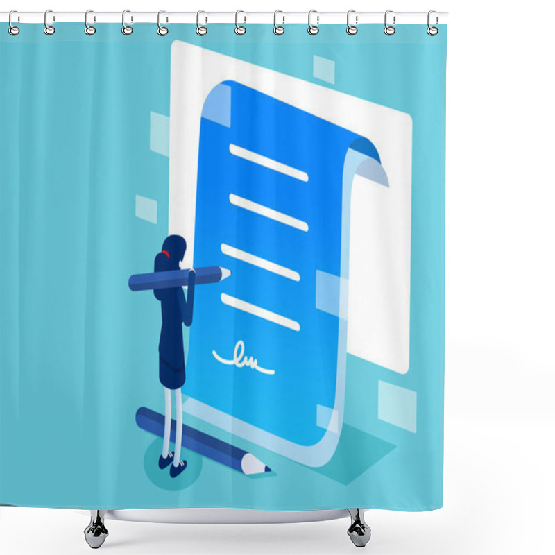 Personality  Character Signing Digital Signature At Online Business Contract. Data Protection And Privacy Policy Shower Curtains