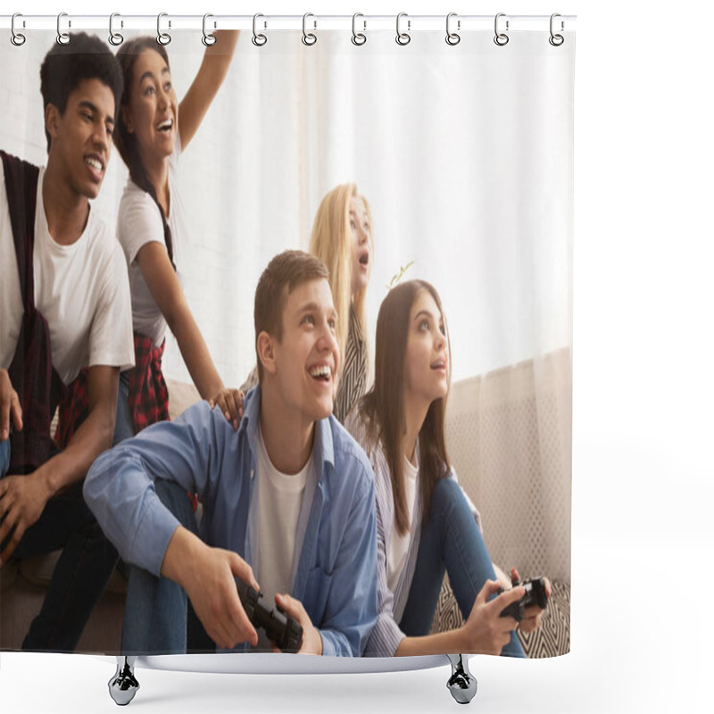 Personality  Teen Friends Playing Video Games At Home Shower Curtains