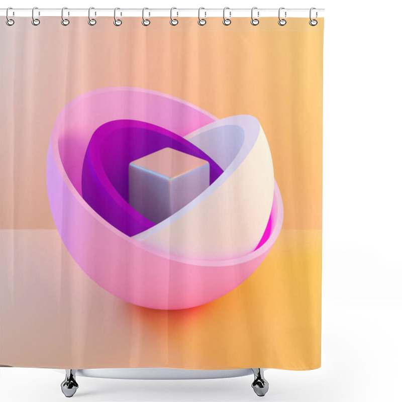 Personality  3d Rendering. Abstract Background, Primitive Geometric Shapes, Simple Mockup. Minimal Design Elements.  Shower Curtains