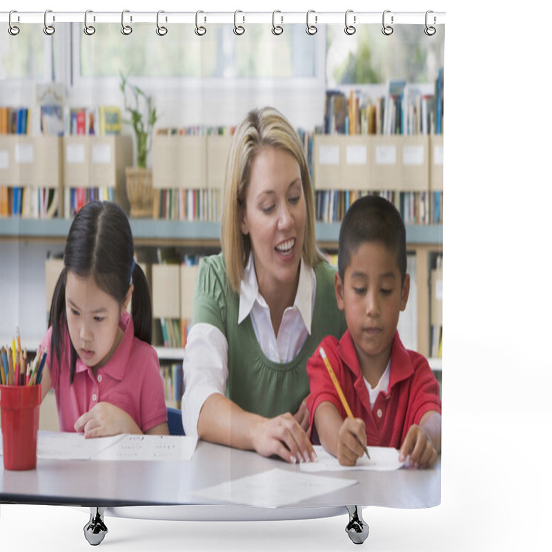 Personality  Kindergarten Teacher Helping Students With Writing Skills Shower Curtains