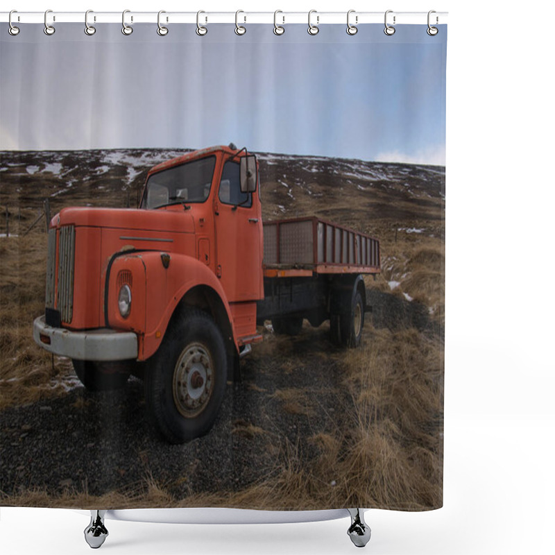 Personality  There's A Very Old Truck Standing On A Meadow Shower Curtains