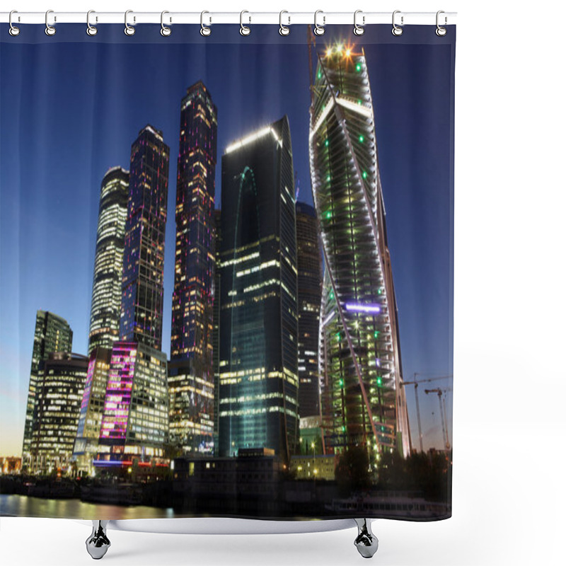 Personality  Beautiful Night View Skyscrapers City International Business Center With Moskva River Shower Curtains