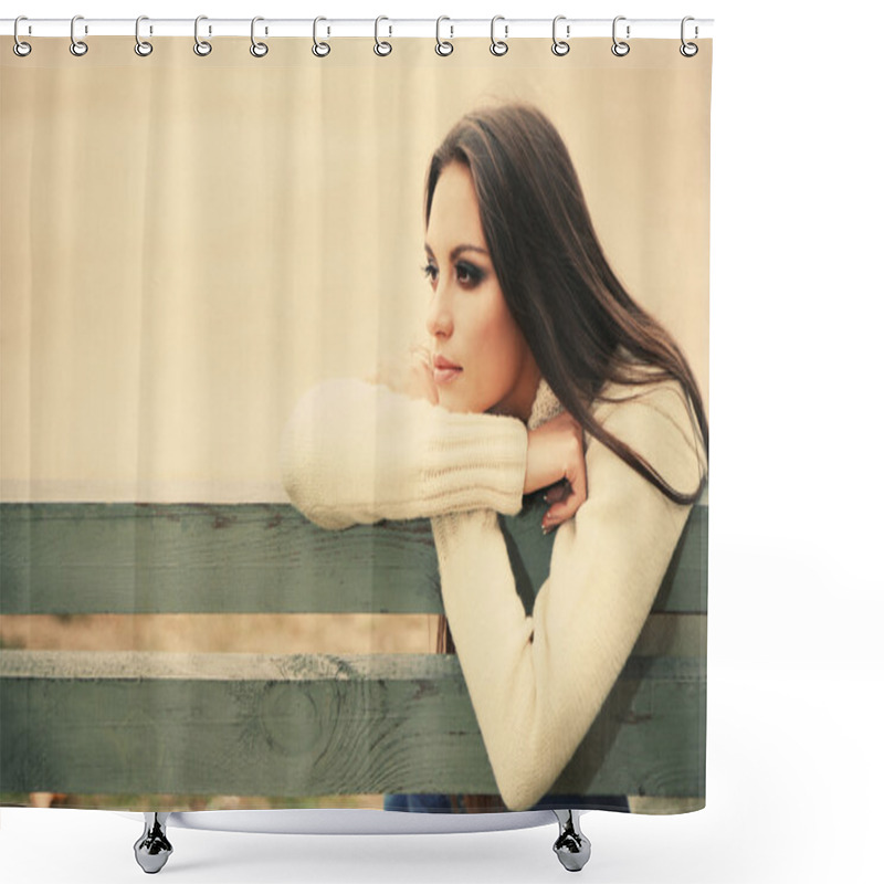 Personality  Woman On Bench In Park Shower Curtains