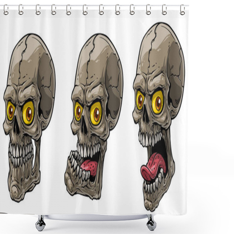 Personality  Cartoon Realistic Scary Human Skulls Vector Set Shower Curtains