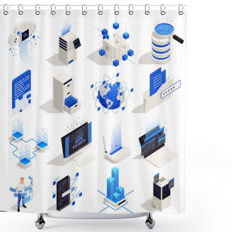 Personality  Big Data Isometric Icons Shower Curtains