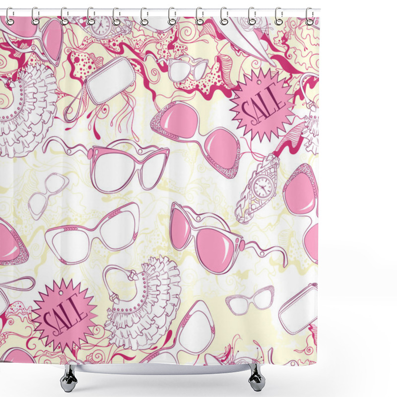 Personality  Seamless Pattern With Women Sunglasses And Fashion Accessories Shower Curtains