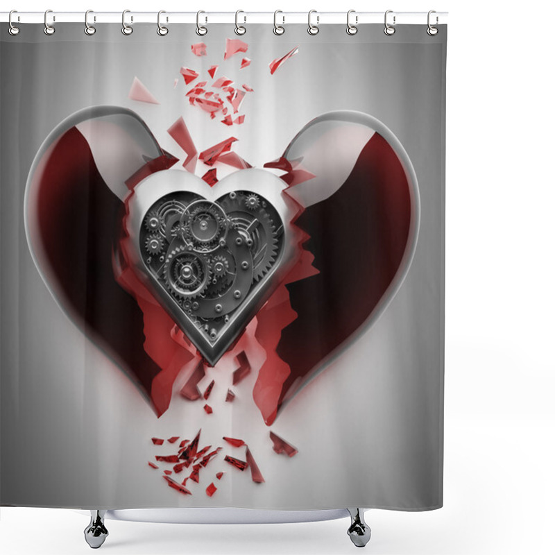 Personality  Red Broken Heart With Mechanical Heart Inside Shower Curtains