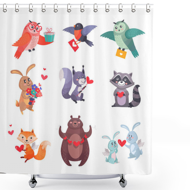 Personality  Set Of Vector Icons With Cartoon Animal Cupids Shower Curtains