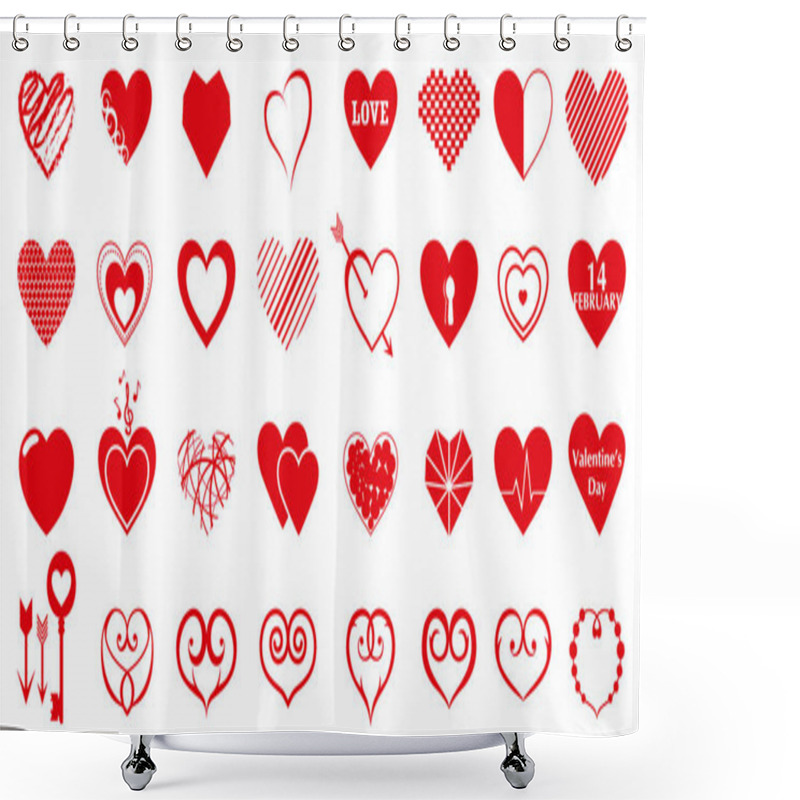 Personality  Vector Set Of Red Hearts. Drawings Hearts Of Different Shapes. Creative Design Hearts For Valentines Day And Others. Shower Curtains