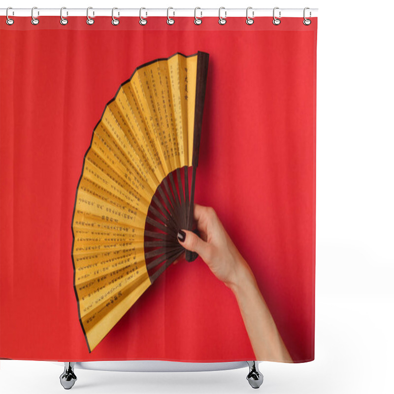 Personality  Oriental Fan In Hand Shower Curtains