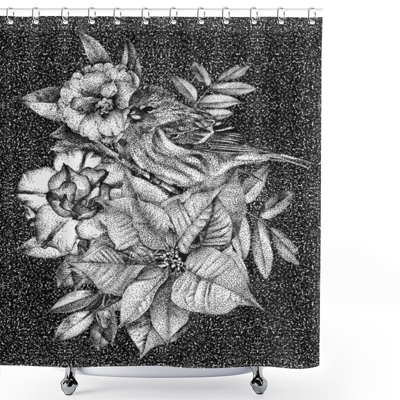 Personality  Composition Of Different Flowers, Birds And Plants Drawn By Hand Shower Curtains