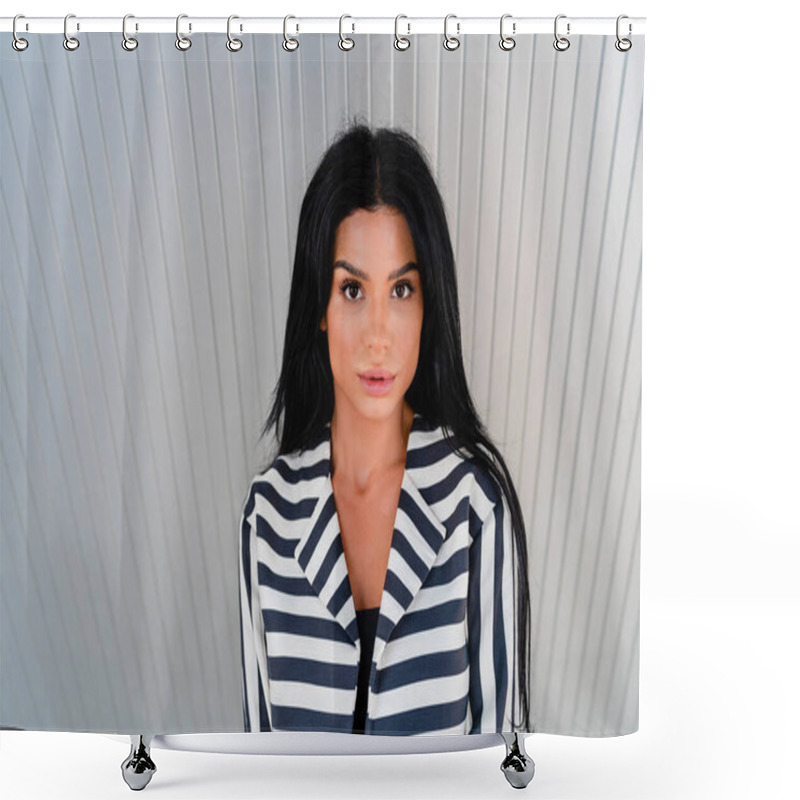 Personality  Elegant And Attractive Woman Looking At Camera Shower Curtains