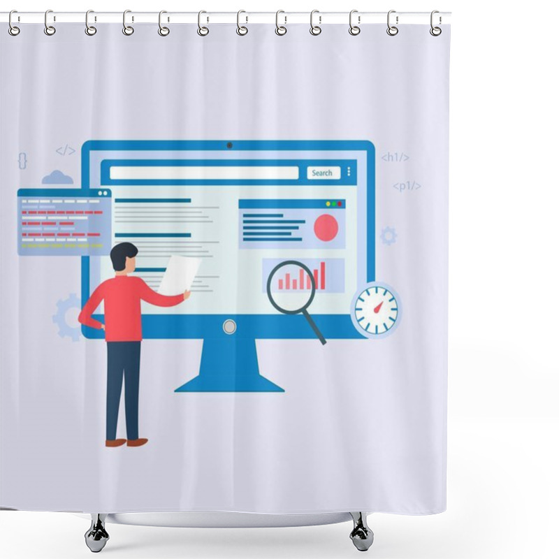 Personality  Male Web Developer Working On Website Code Illustration Shower Curtains