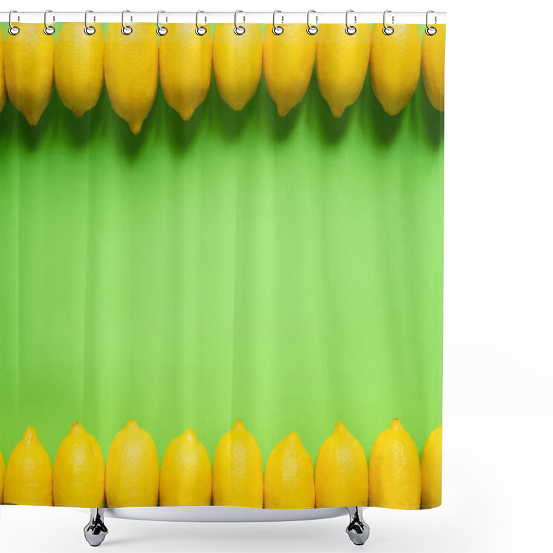 Personality  Top View Of Ripe Yellow Lemons On Green Background With Copy Space Shower Curtains