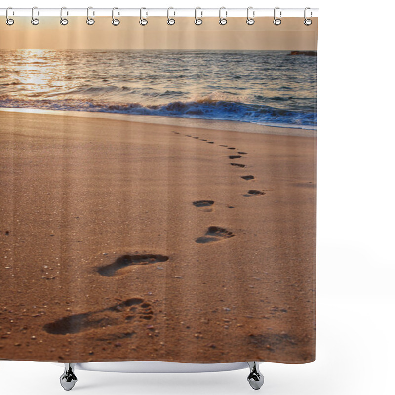 Personality  Footprints On The Beach Sand Shower Curtains