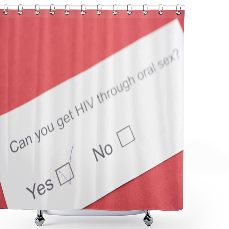 Personality   Paper Card With HIV Questionnaire On Red Background Shower Curtains