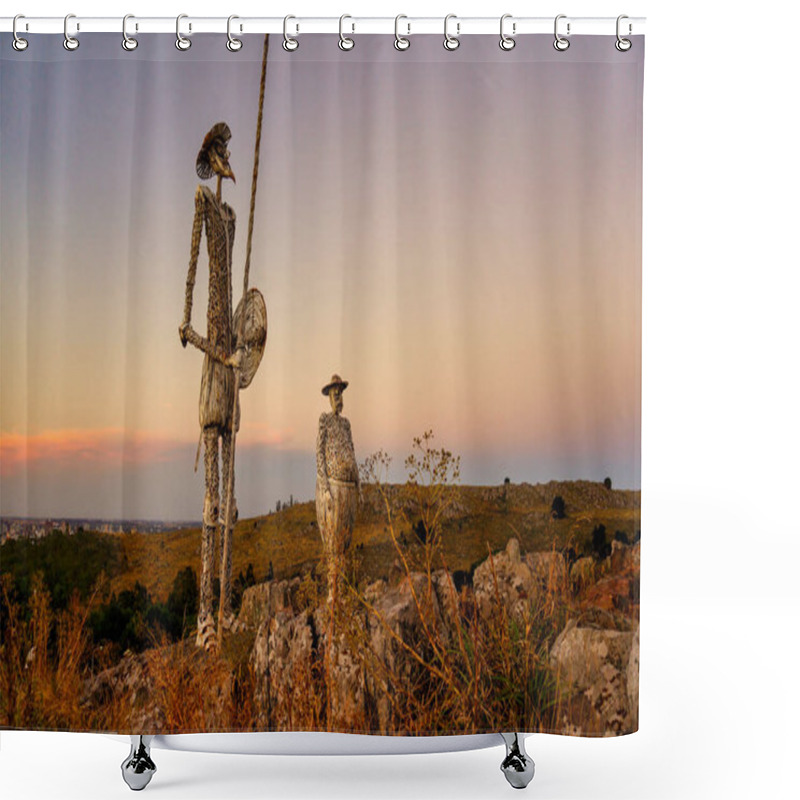 Personality  Don Quijote And Sancho Panza Iron Monuments. Located On The Top Of A Hill Near Tandil, Buenos Aires, Argentina.                              Shower Curtains