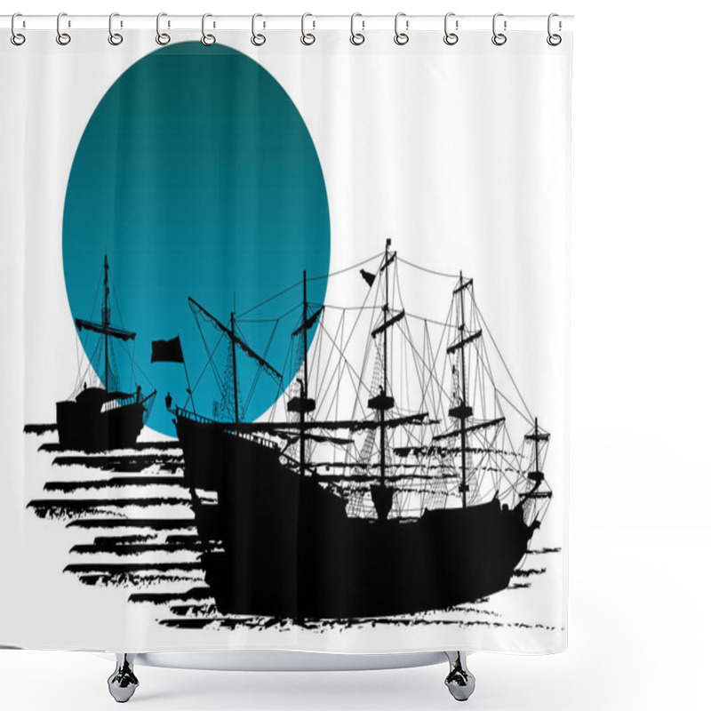 Personality  Silhouette Of Pirate Ships Shower Curtains