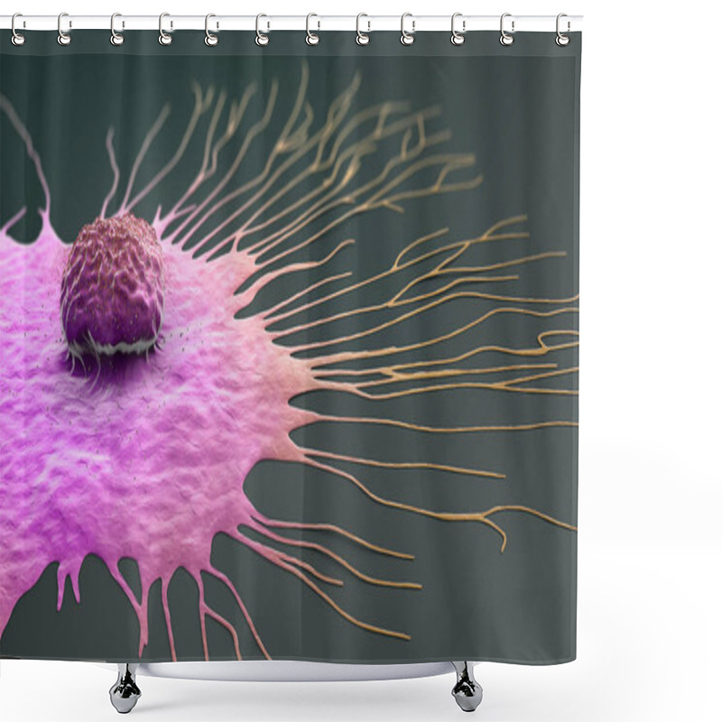 Personality  Scientific Illustration Of A Migrating Breast Cancer Cell - 3d Illustration Shower Curtains