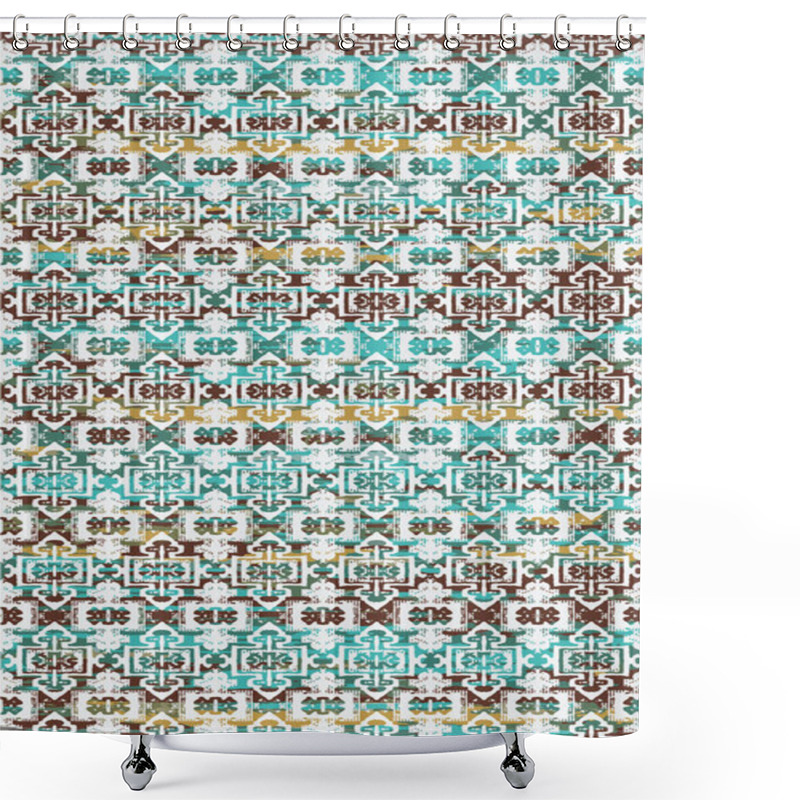 Personality  Kilim And Aztec Vector Pattern Rugs And Carpets With Grunge And Distressed Texture Shower Curtains