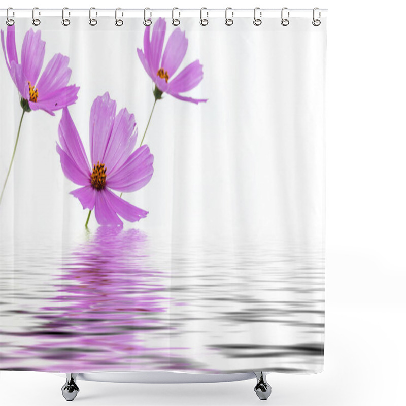 Personality  Pink Flowers Cosmos Water Reflection Shower Curtains