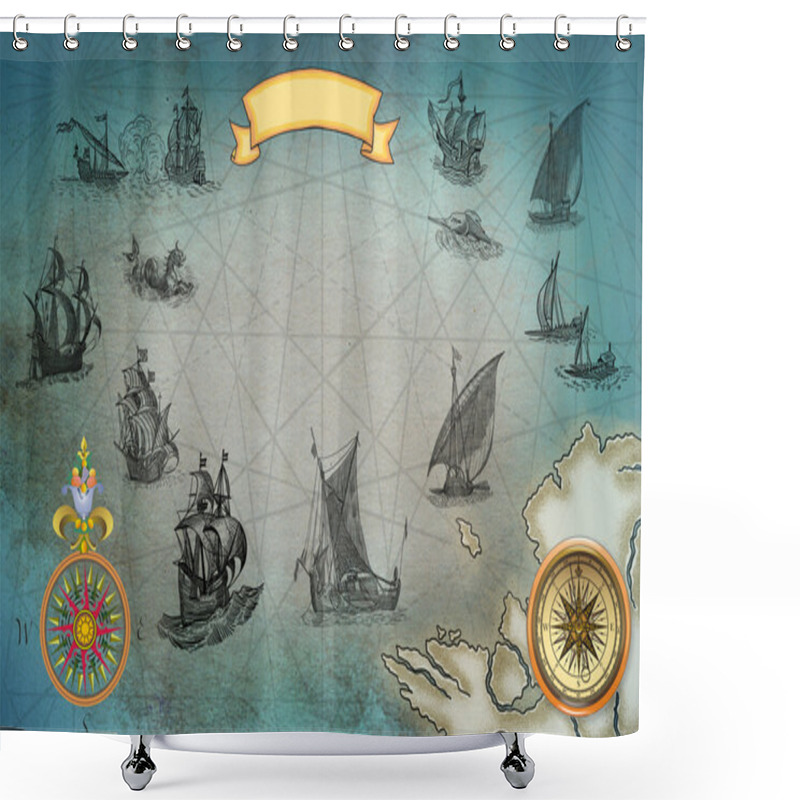 Personality  Pirate Map Shower Curtains