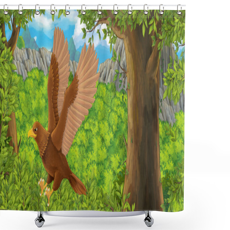 Personality  Cartoon Bird - Eagle Flying In The Forest Shower Curtains