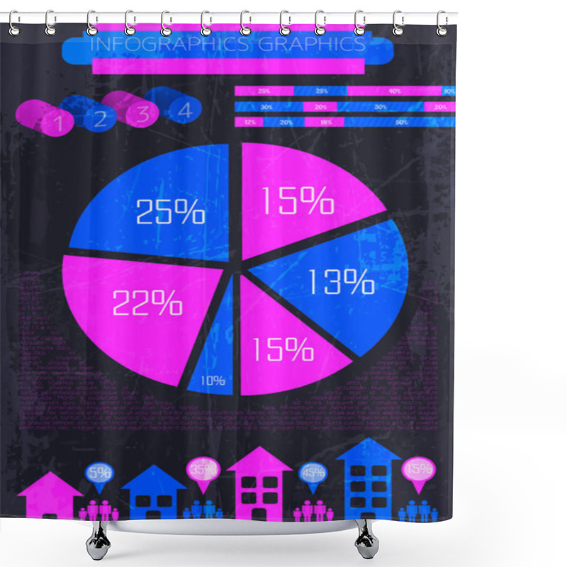 Personality  Retro Infographics Set. World Map And Information Graphics Shower Curtains