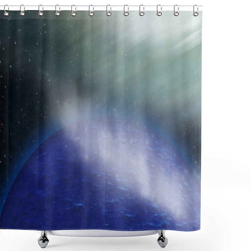 Personality   3d Planet.  Belt Asteroids In Space On A Starry Background. Shower Curtains